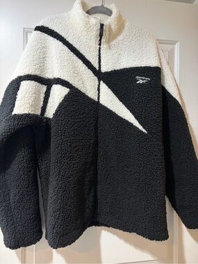 Reebok Black and White Sherpa Full-Zip Jacket